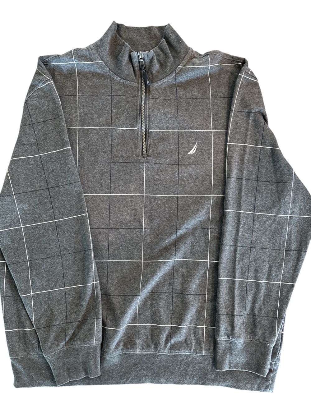 Nautica Men's Charcoal Gray Quarter-Zip Windowpane Pullover